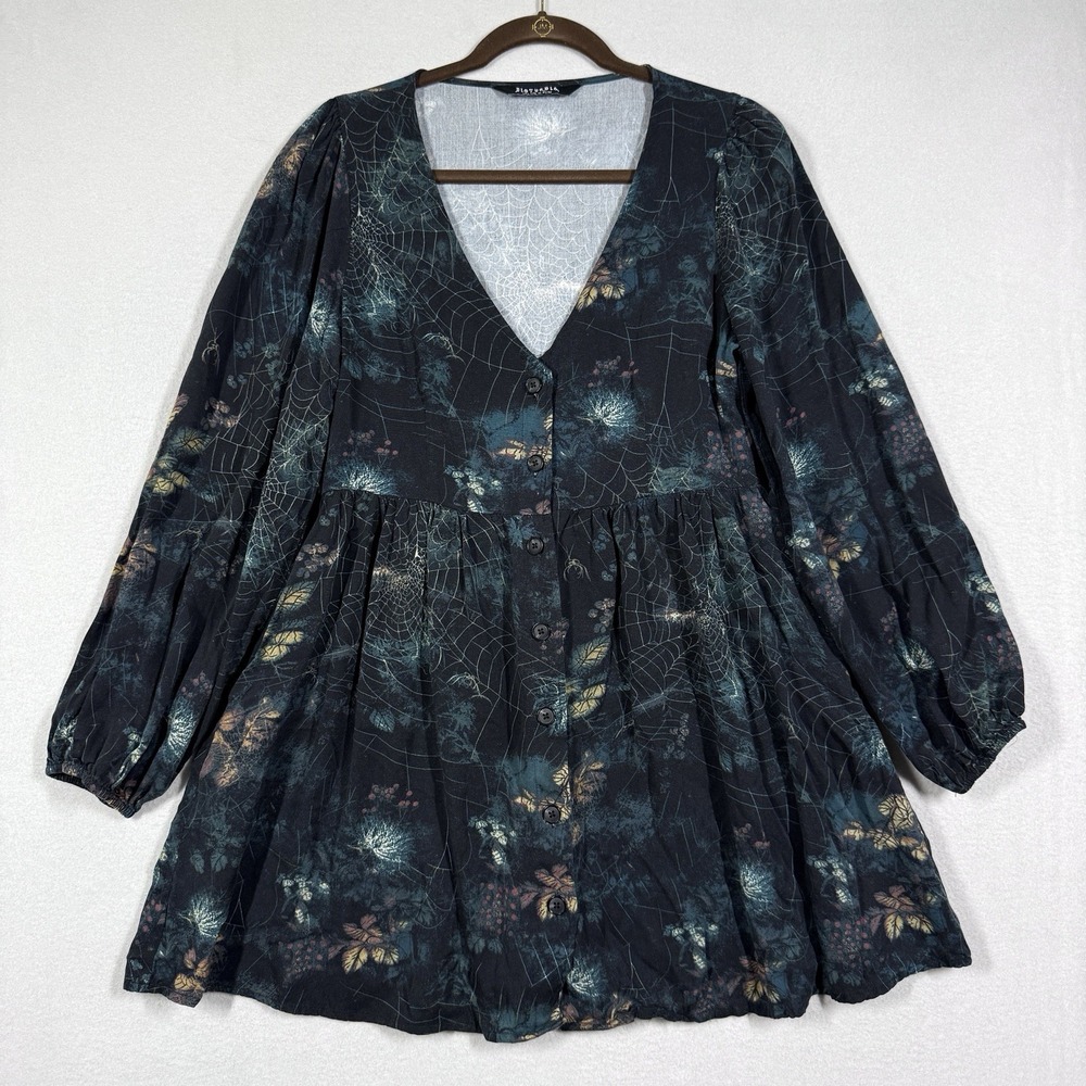 Disturbia Dress Womens 6 Blackthorn Button Up Mini Goth Grunge Dark Whimsigoth